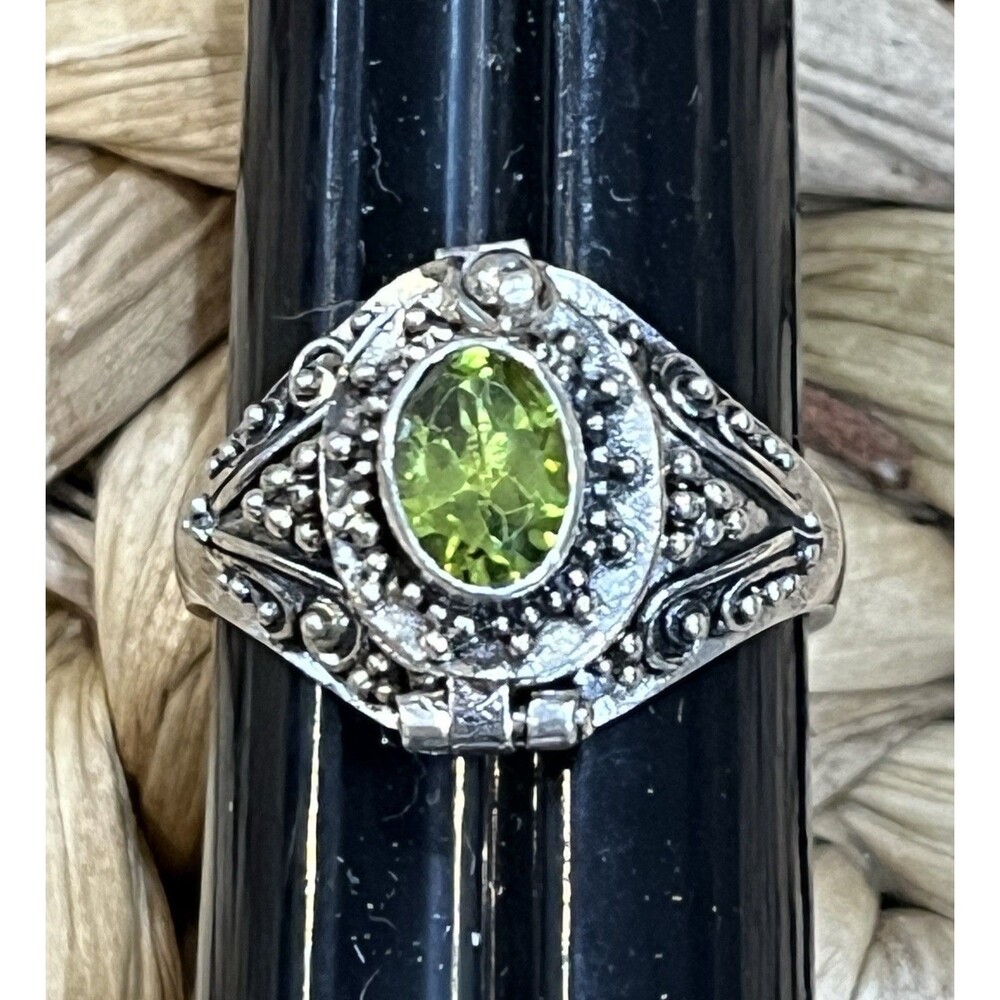 New Peridot Art Deco Sterling Silver Mexico Poison Ring Victorian Goth Sz 8